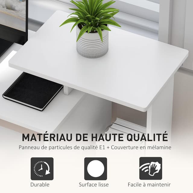 Detalle de HOMCOM Bureau informatique multimédia avec étagères, tablette et clavier – 100 x 40 x 86,6 cm, noir/blanc