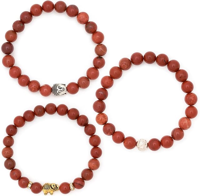 Detalle de BERGERLIN Buddha Armband aus Naturstein (Jaspis geprüft) mit Echtheitszertifikat – für Damen & Herren