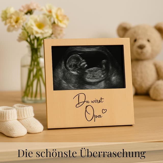 Detalle de Milaboo® Holzrahmen zur Schwangerschaftsverkündung „Du wirst Opa“ – Fotorahmen aus Naturholz für das Ultraschallfoto