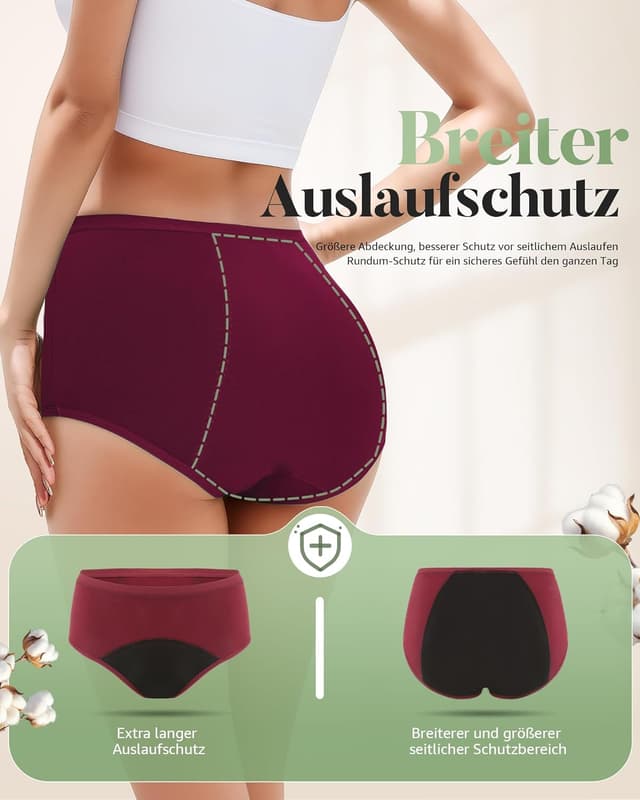 Detalle 2 de TANSTC Periodenunterwäsche im 3er-Pack: High-Waist Slips aus Baumwolle für starke Blutungen