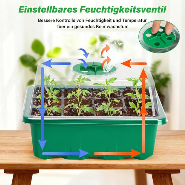 Detalle de Bonviee Zimmergewächshaus Anzuchtset mit 10 Stück Anzuchttöpfe, 120 Zellen (Mini-Gewächshaus) für Sämlinge