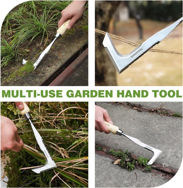 Detalle de WORKPRO Fugenkratzer 31,5 cm mit Holzgriff – Unkrautstecher & Fugenreiniger mit gezackter Kante