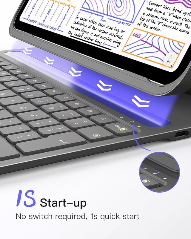 Detalle 2 de Inateck Keyboard Case for iPad 10th Gen / A16 iPad 11th Gen (2025) and iPad Air/Pro 11-inch – Ultralight grey with pen holder (BK2007)