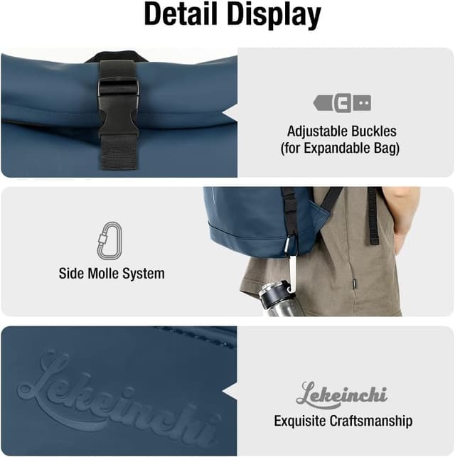 Detalle 2 de Lekeinchi Rolltop Rucksack 17 Zoll