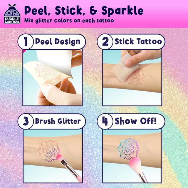 Detalle de Purple Ladybug 175-Piece Temporary Glitter Tattoos Kit for Kids (Ages 6–12)