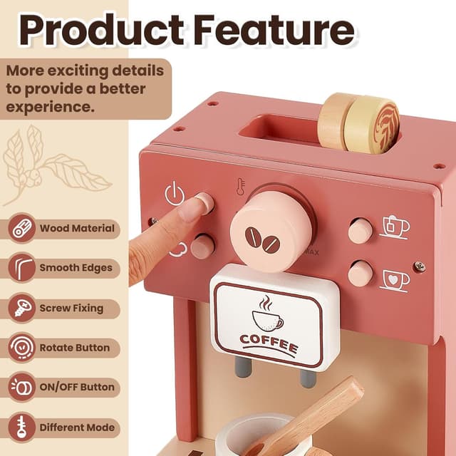 Thumbnail 2 de BUYGER Kids Wooden Coffee Machine Toy