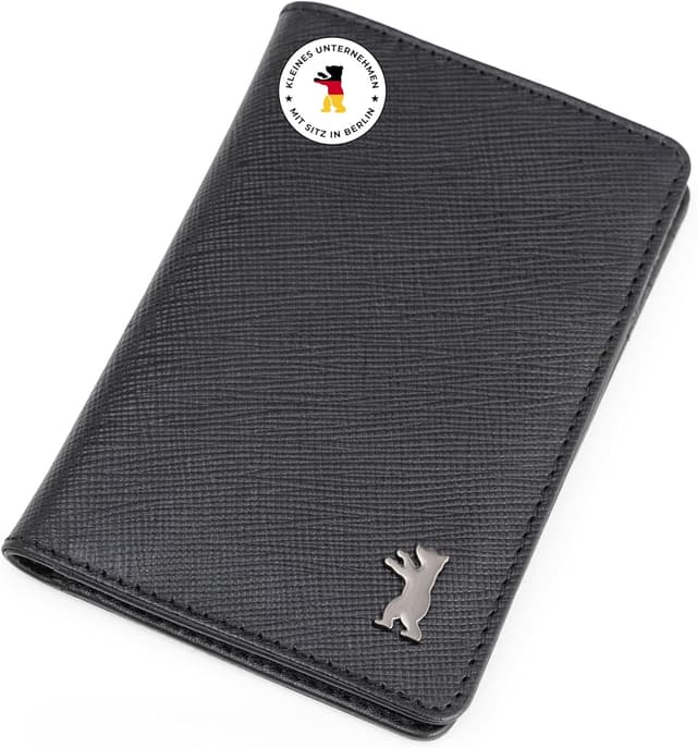 Detalle de Berliner Bags Vintage Porto Slim Kartenetui aus Saffiano Leder mit RFID-Schutz – Schwarz, mit Geschenkbox