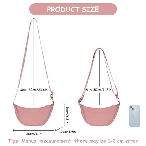 Detalle de Aucuu Bolso Bandolera para Mujer estilo media luna impermeable (rosa) con correa ajustable