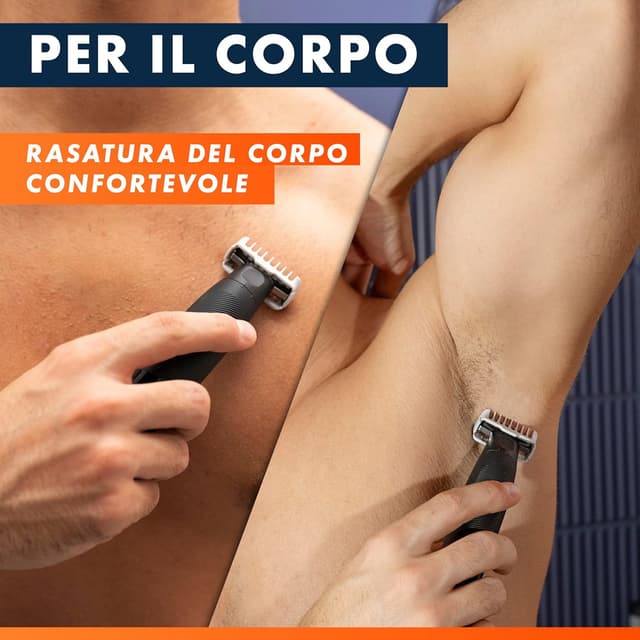 Detalle 2 de Gillette Fusion One rasoio elettrico uomo per barba e corpo con 3 pettini (1,2,5 mm) e autonomia 45 min