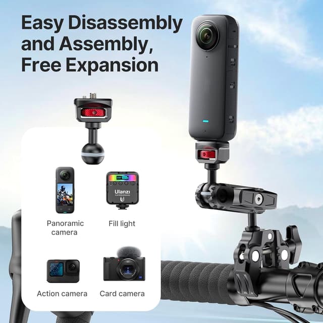 Detalle de Magic Arm mit Super Clamp (ULANZI) Dual-Kugelkopf für Action-Kamera, Licht & Zubehör – Tragfähigkeit 3,5 kg