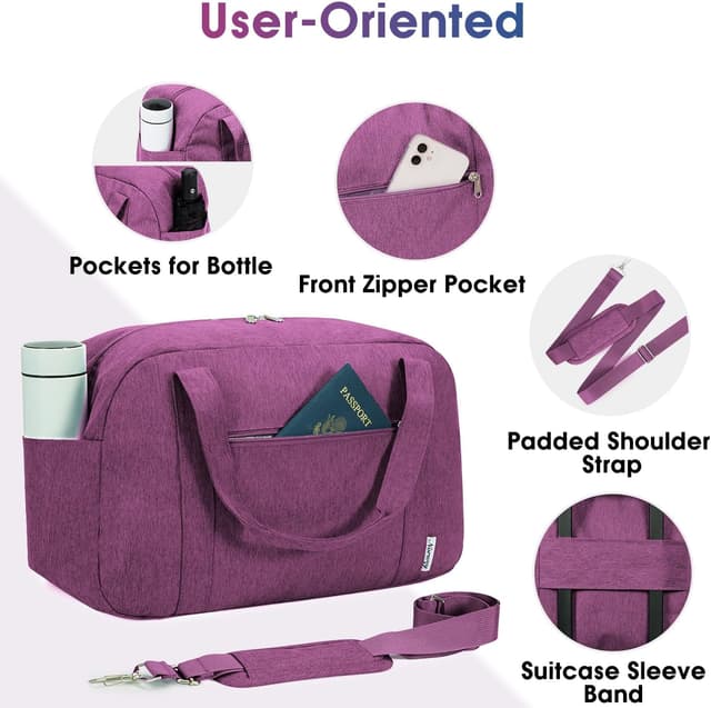 Detalle 2 de Narwey Easyjet cabin bag 45 x 36 x 20 cm underseat travel duffel holdall tote with wet pocket (25L) – Dark Purple