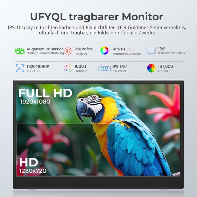 Detalle de UFYQL Portable Monitor 15,6 Zoll FHD IPS