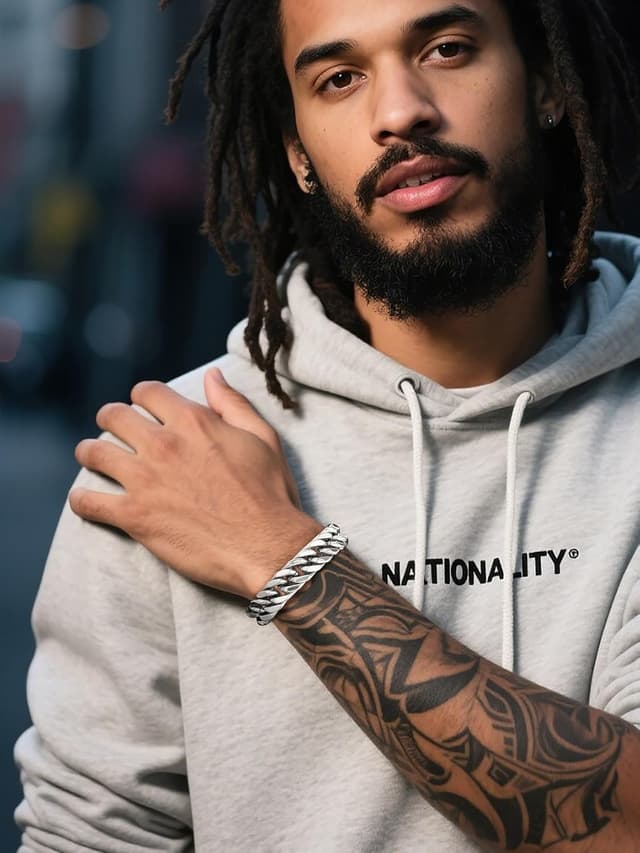 Detalle de Richsteel Herrenarmband im Cuban-Gliederstil aus 316L-Edelstahl – silber, schwarz oder vergoldet (8/12/17 mm breit)