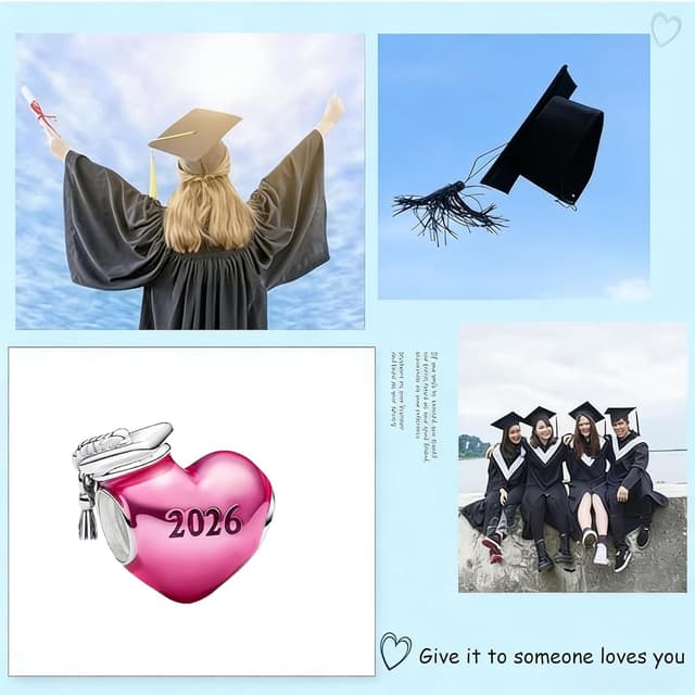 Detalle 2 de PHCLASY Abschluss-Cap Stars Charm in Pink (Abschluss/Schulabschluss) – für Armbänder mit 4,5–5,0 mm Loch