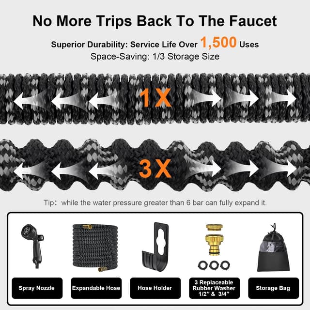 Detalle 2 de Tuyau d’arrosage extensible ULTTY 30 m avec 10 modes, adaptateurs 1/2" et 3/4