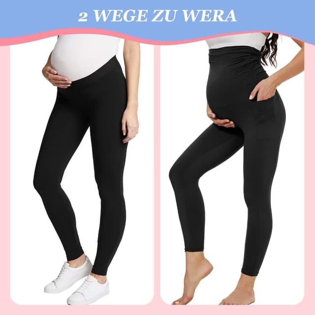 Detalle de TNNZEET Umstandsleggings für Damen – blickdicht, warm, lang mit Taschen für Yoga & Alltag