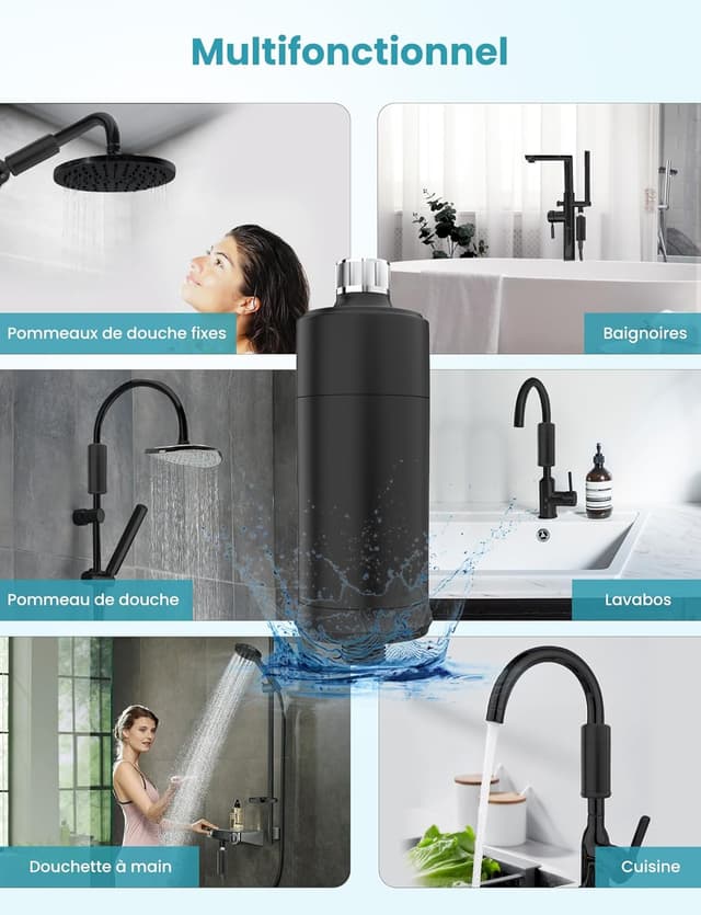 Thumbnail 6 de Filtre de douche MEKO à 32 étages avec vitamine C (noir) pour eau dure et réduction du chlore