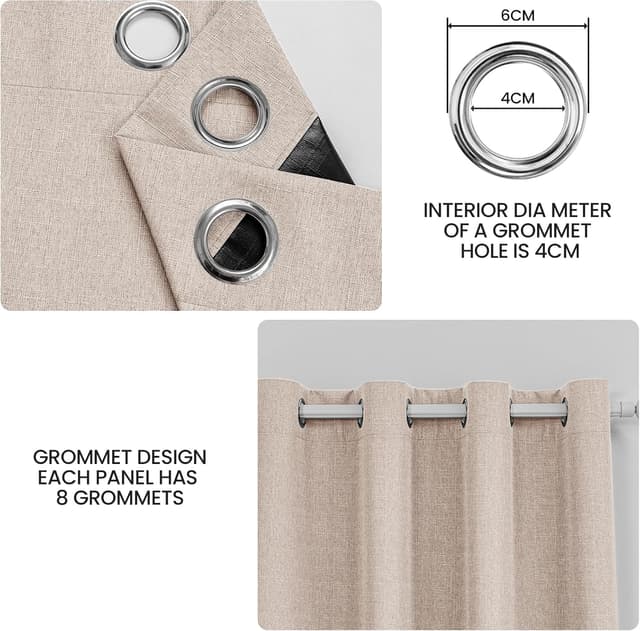 Detalle de Ystyle rideaux occultants 100% Rideau thermique (lot de 2) 140x225 cm effet lin, œillets — marron clair