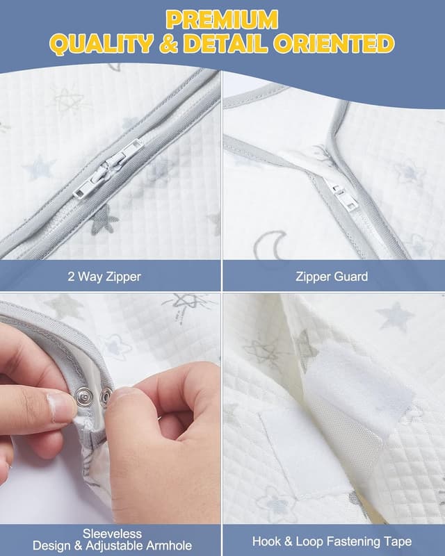 Detalle de Lictin Baby 1.0 Tog Cotton Sleeping Bag (Sleep Sack) with Adjustable Length, White – 18–36 Months