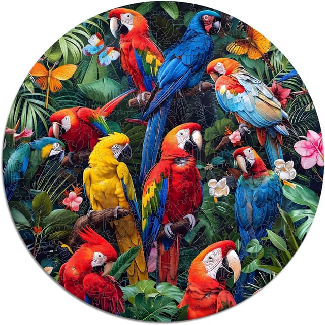 Detalle de Puzzle in legno sostenibile Iconic Puzzles “Pappagalli Colorati” – 350 pezzi, taglia M