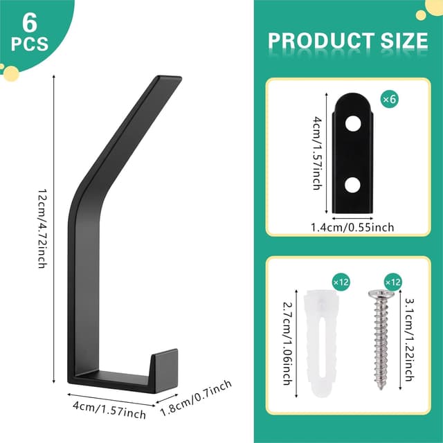 Detalle 2 de Kssvzz Kleiderhaken Wand 6 Stück Schwarz