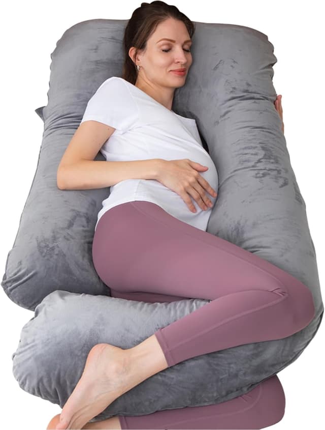 Detalle de TaiBest U-förmiges Ganzkörperschwangerschaftskissen aus Baumwolle (grau) – für bequemeren Schlaf in der Schwangerschaft