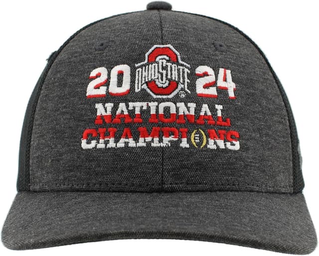 Detalle 2 de Ohio State Buckeyes National Champs 2024 Football Adjustable Snapback Hat (Black) – Officially Licensed