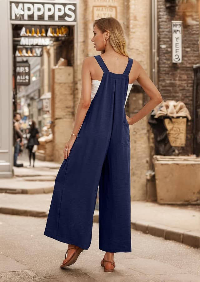 Detalle de IWOLLENCE Damen-Latzhose mit verstellbaren Trägern und Holzknöpfen – Sommer-Latzhosen-Overall im lockeren Schnitt
