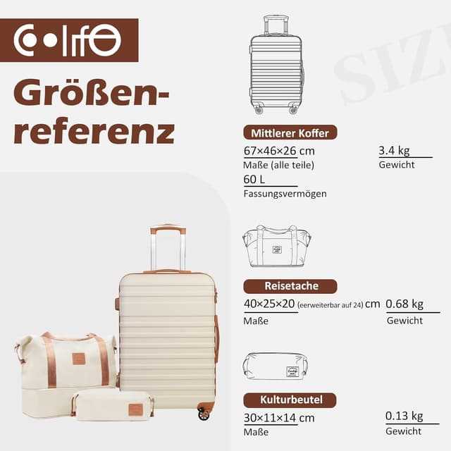 Thumbnail 6 de COOLIFE Koffer Trolley Reisekoffer mit TSA-Schloss, ABS-Hartschale und 4 Rollen (inkl. Reisetasche & Kulturbeutel)