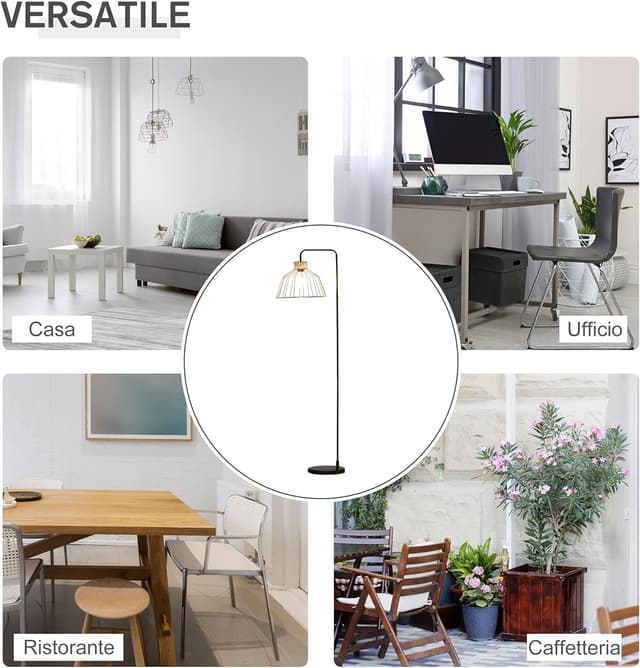 Detalle 2 de HOMCOM Lampadaire à pied design élégant en métal et rotin noir – 44 x 34 x 154 cm, base E27