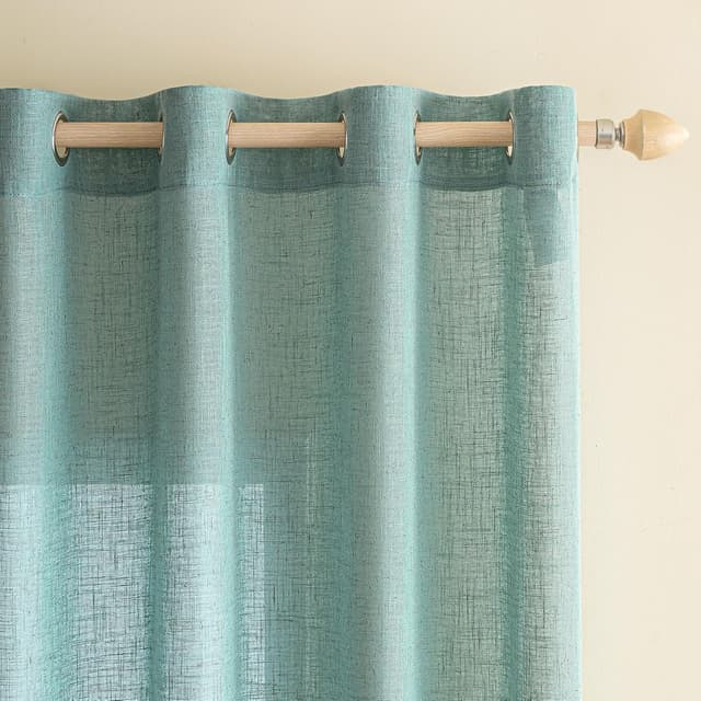 Detalle 2 de EMEMA Leinenvorhang mit Ösen (Voile/Leinenoptik), türkis, 2er-Set 140x300 cm