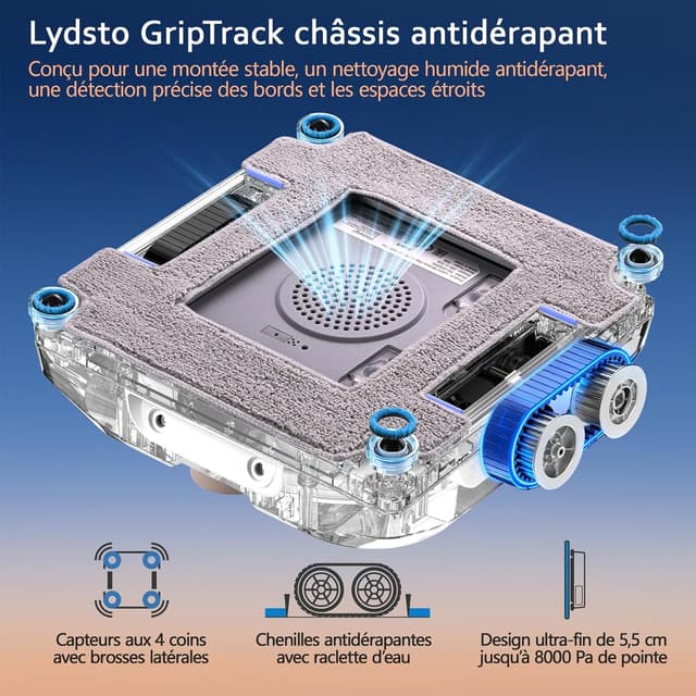 Detalle de Lydsto WL07 Max : robot lave-vitre ultra-plat 5,5 cm avec aspiration 8000 Pa et pulvérisation ultrasonore