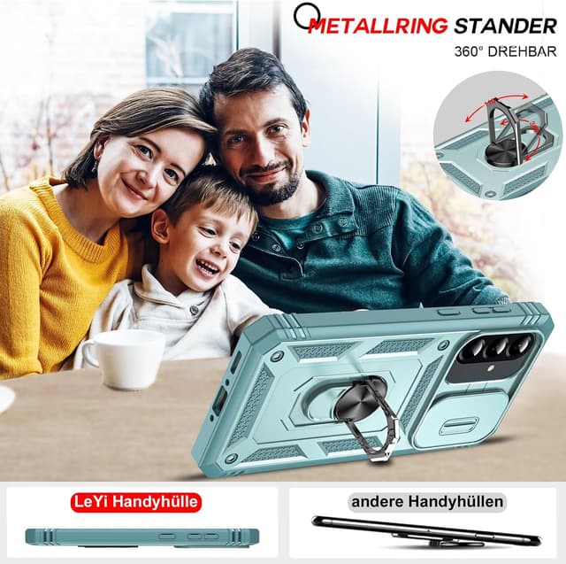 Thumbnail 6 de LeYi Handyhülle für Samsung Galaxy A56 5G – militärisch stoßfestes Slide-Cover mit Kameraschutz, Ringhalterung und 2 Schutzfolien (Grün)