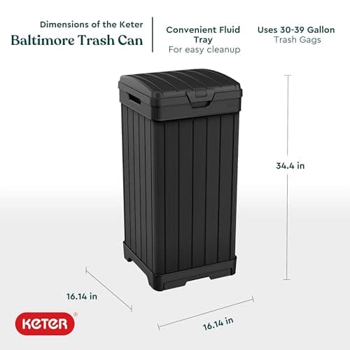 Detalle 2 de Keter Baltimore 🗑️ Cubo de basura exterior de 38 gal