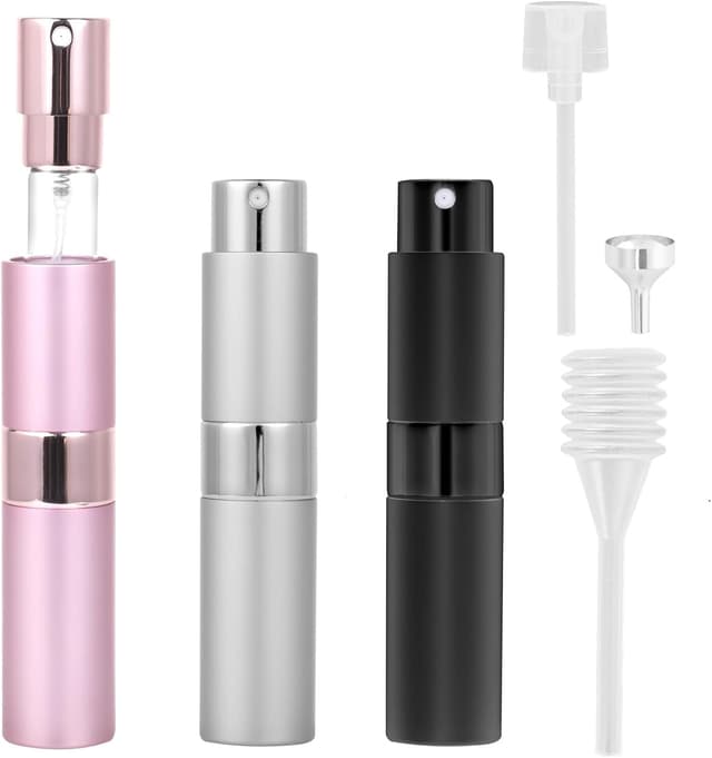 Detalle de AiQInu Vaporisateur Parfum – 3 mini sprays rechargeables de voyage (8 ml) rose + argent + noir