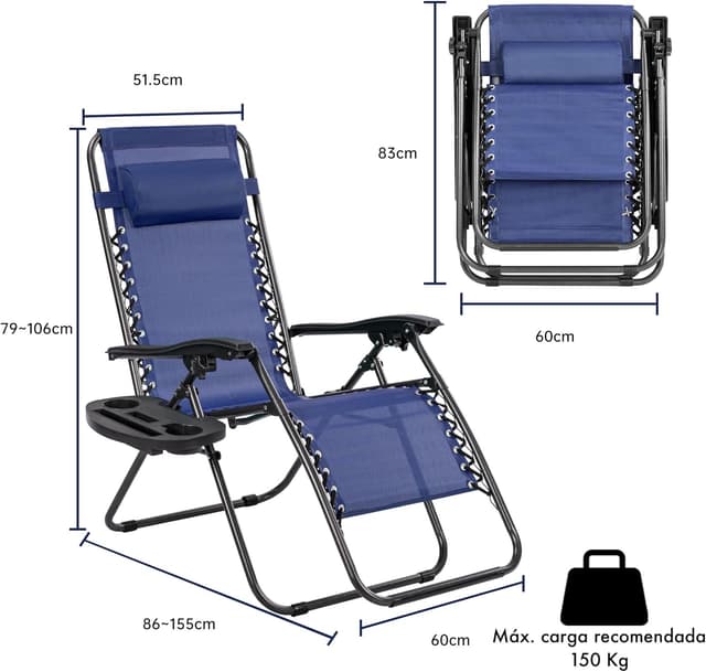 Thumbnail 2 de T-LoVendo Pack 2 Tumbonas Gravedad Zero (Azul Oscuro)