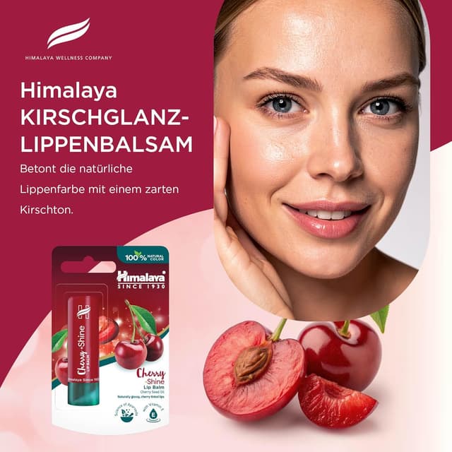 Detalle de Himalaya Cherry Shine Lippenbalsam mit Kirschkernöl & Vitamin E – natürlich glänzender Schutz für die Lippen