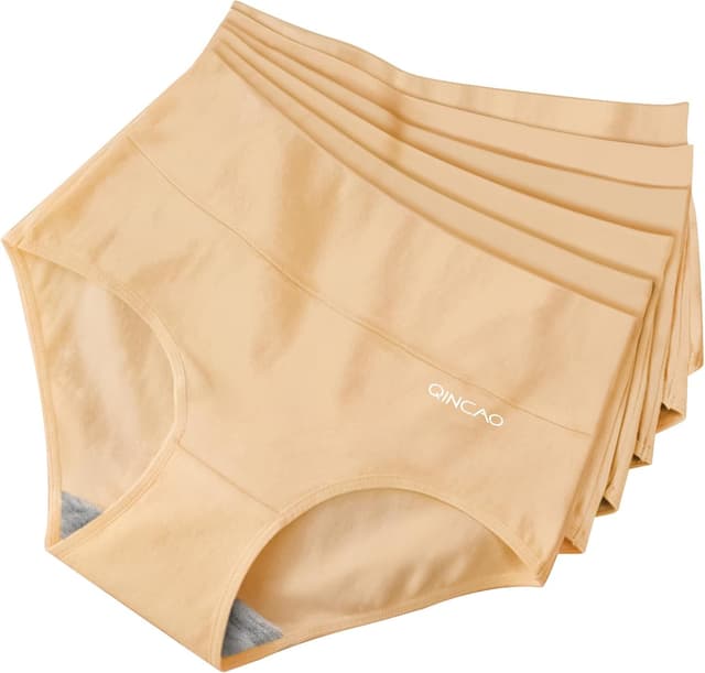 Detalle de QINCAO Damen-Unterhosen im 6er-Pack: hohe Taille aus Baumwolle mit Stretch