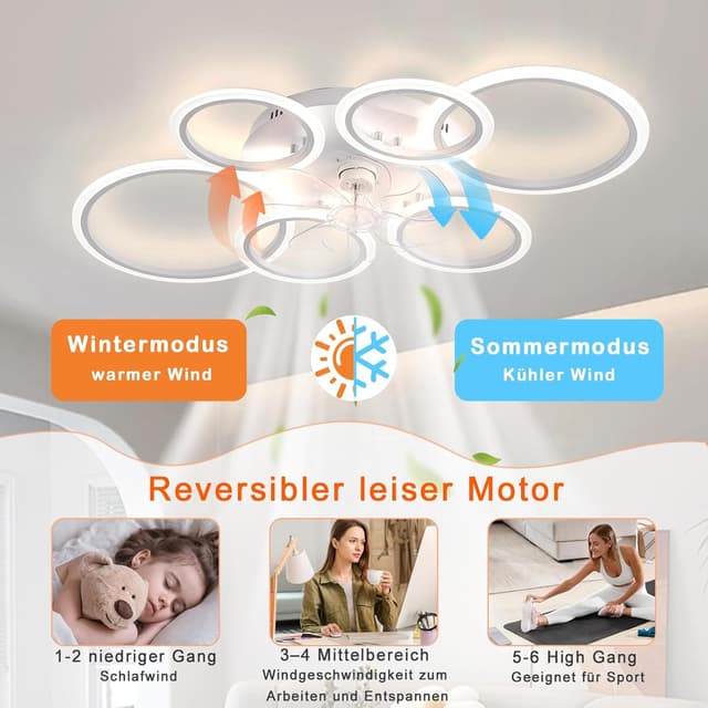 Detalle 2 de MiiR LED Deckenventilator mit Beleuchtung (110 cm), Fernbedienung & App, 105 W – weiß