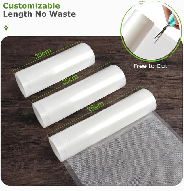 Detalle 2 de Diboniur Sacchetti Sottovuoto Alimenti: 3 rotoli da 28/25/20×300 cm, goffrati e riutilizzabili