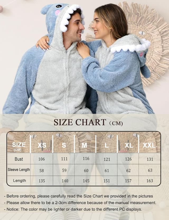 Detalle 2 de chuangminghangqi einteiliger Schlafanzug Unisex mit Kapuze & Reißverschluss – Winterfleece Onesie im Tierdesign