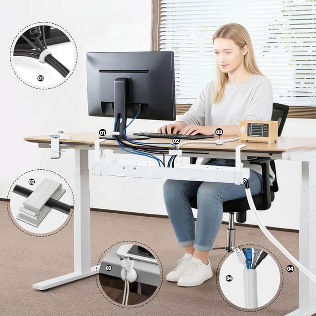 Detalle de Mimoke goulotte de câbles de bureau extensible 800 à 1200 mm (blanc) – montage par serrage