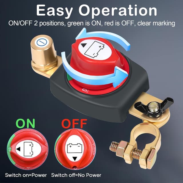 Detalle de TZEKING Batteriehauptschalter Minuspol mit 180°-Einstellung für DC 12–48V (wasserdicht)