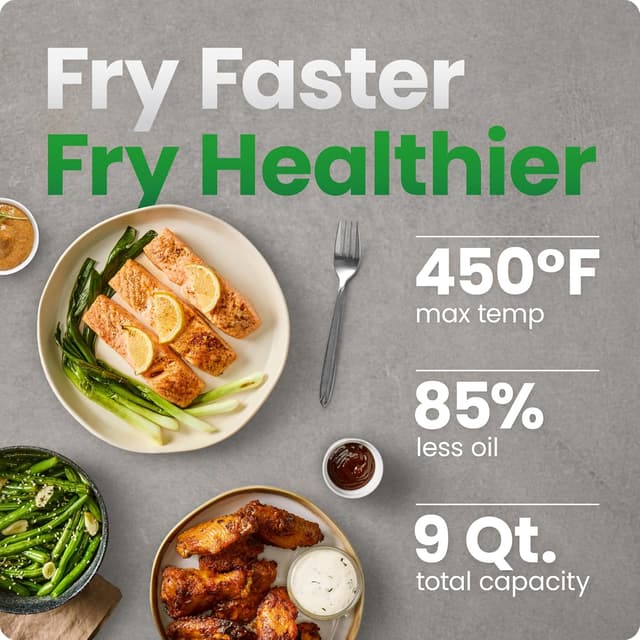 Detalle 2 de Chefman Dual Air Fryer Oven with DC Motor, 9 Qt Double Basket Air Fryer (450°F Max)