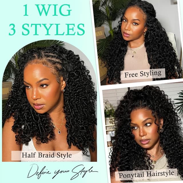 Detalle de Lannaax Burmese Curly Wig (13x6 Lace Front) 20 Inch Virgin Remy Human Hair, 250% Density HD Lace