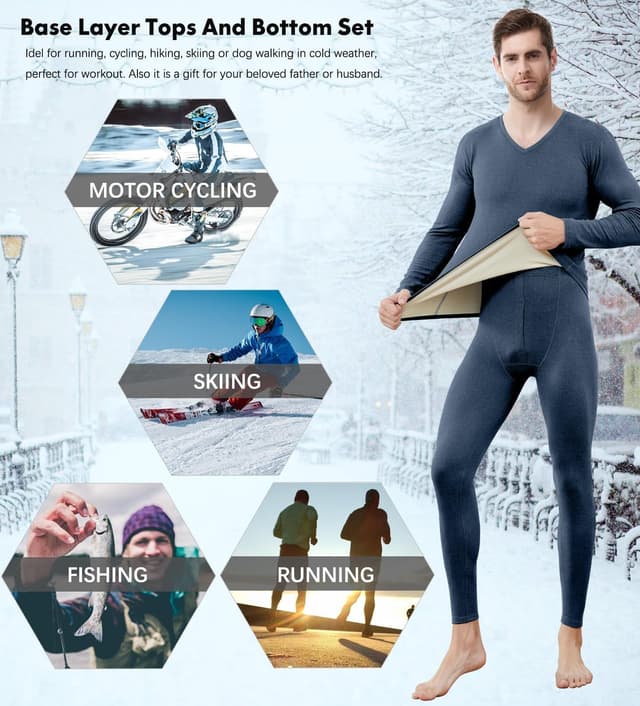 Detalle 2 de Boyzn Men’s Fleece Lined Thermal Underwear Set (Long Sleeve Top & Long Johns)