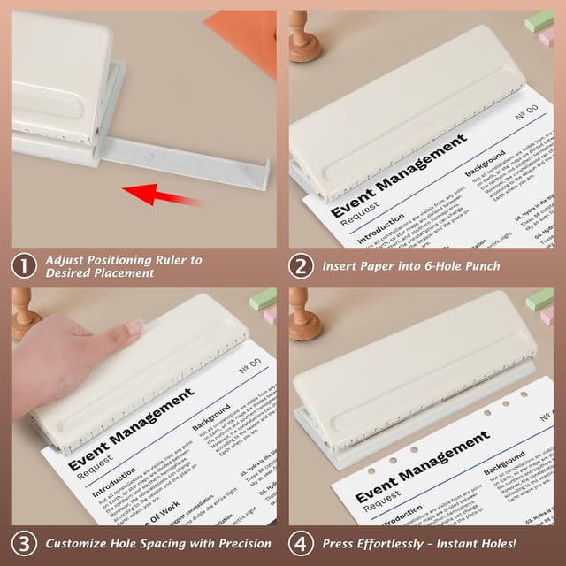 Thumbnail 3 de 6-Hole Paper Puncher All Metal Adjustable