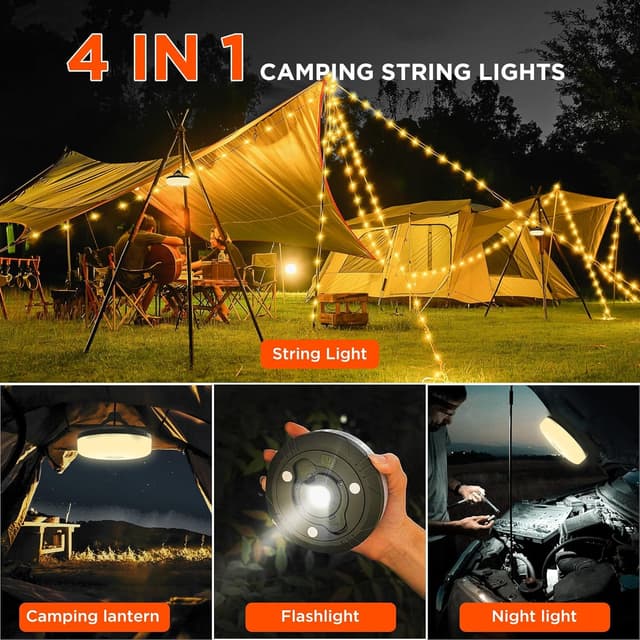 Detalle 2 de Aufrollbare Camping-Lichterkette mit USB-Ladefunktion (wasserdicht) – 10 Fotoclips, 8 Beleuchtungsmodi, 10 m