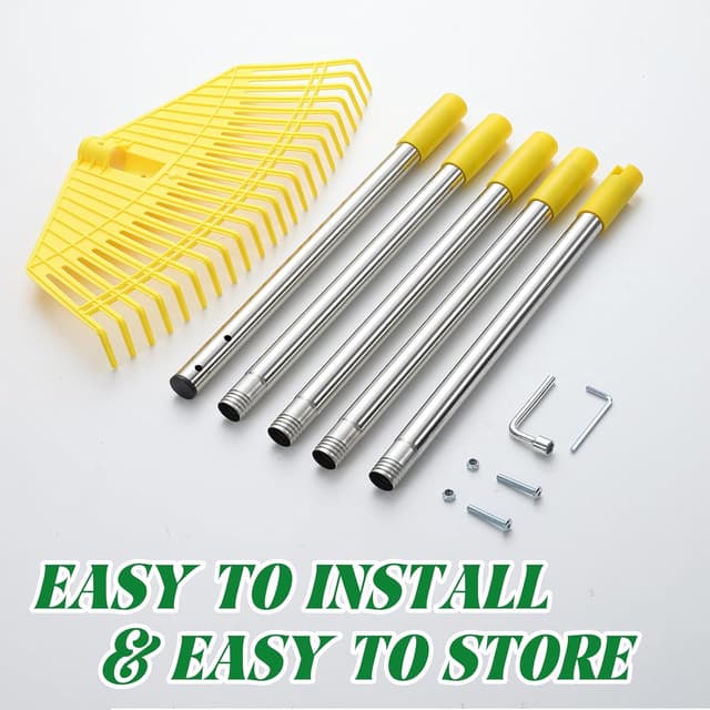 Thumbnail 6 de Garden Rake Extra Wide 42 cm Leaf Rake with 23 Flexible Tines and Adjustable 203 cm Handle (Yellow)