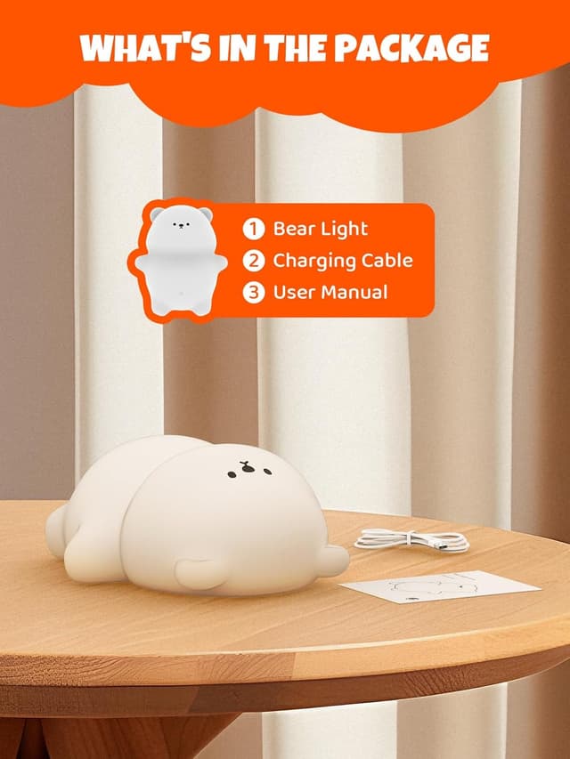 Thumbnail 6 de Smiling Shark Mignon LED veilleuse enfants en forme d’ours, tactile, rechargeable 1200mAh, 3 niveaux, RGB et timer